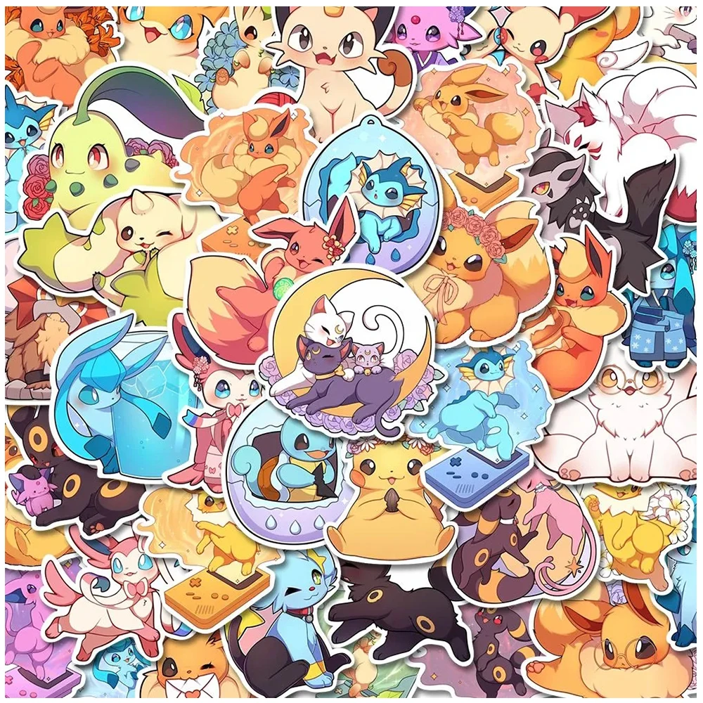 10/30/50pcs Cute Pokemon Eevee Anime Cartoon Stickers Laptop Car Motorcycle Luggage Suitcase Classic Toy Funny Decal Kid Sticker cartoon anime kawaii arcane league of legends stickers for laptop suitcase stationery waterproof decals kids toys birthday gifts