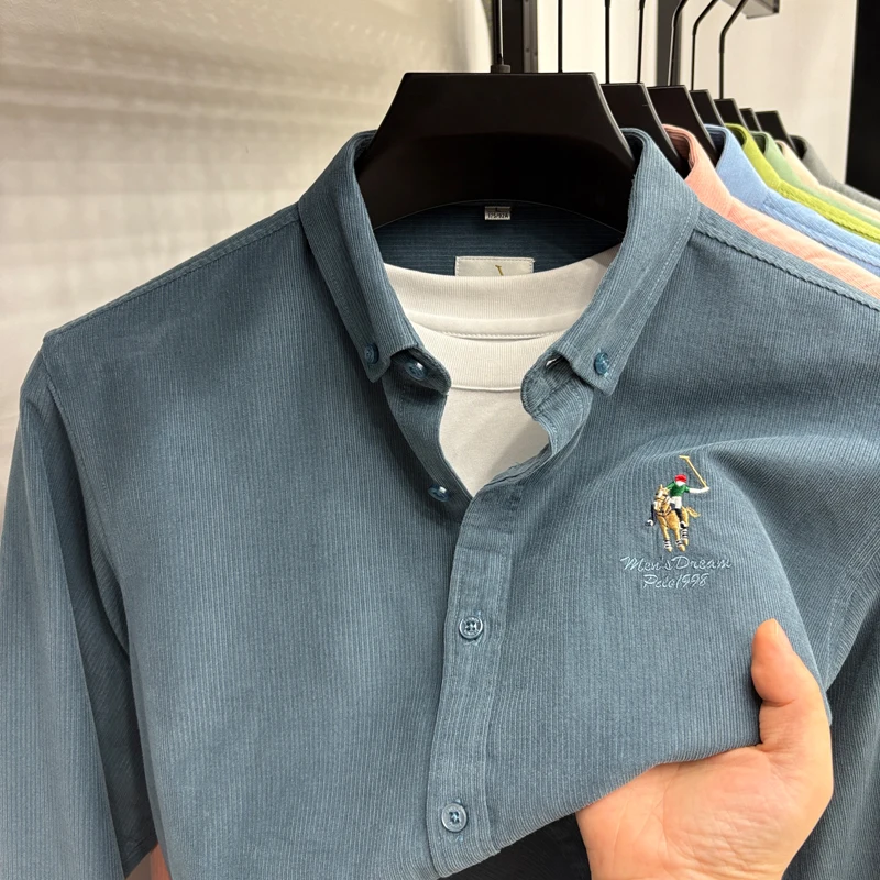Spring and Autumn New 100% Cotton Long Sleeve Shirt for Men's Business, Leisure, Skin Friendly, Comfortable Collar Shirt Coat