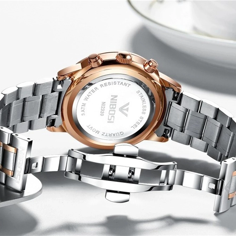 NIBOSI Fashion Quartz Watch for Men Stainless Steel Waterproof Mens Watches Top Brand Luxury Chronograph Watch Relogio Masculino