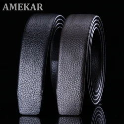 Full Grain Leather Belt No Buckle Belt Black Luxury Genuine Leather Automatic Belts Strap Men Ribbon Waist Strap Belt