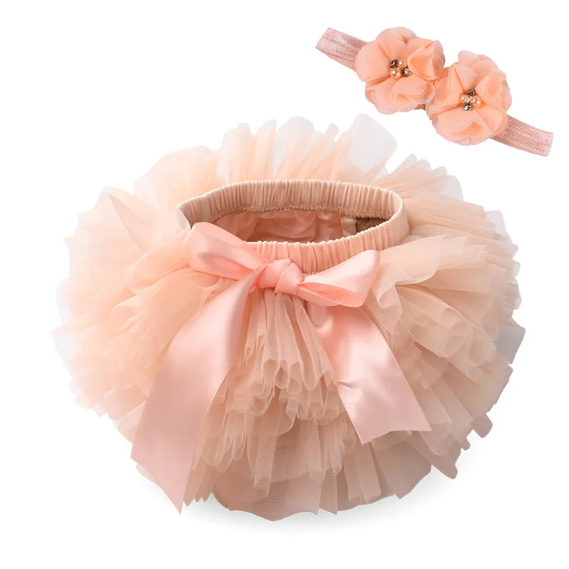 Baby Girls Tulle Tutu Bloomers Infant Newborn Diapers Cover 2pcs Short Skirts+Headband Set Girls Skirts Rainbow Baby Skirt 2