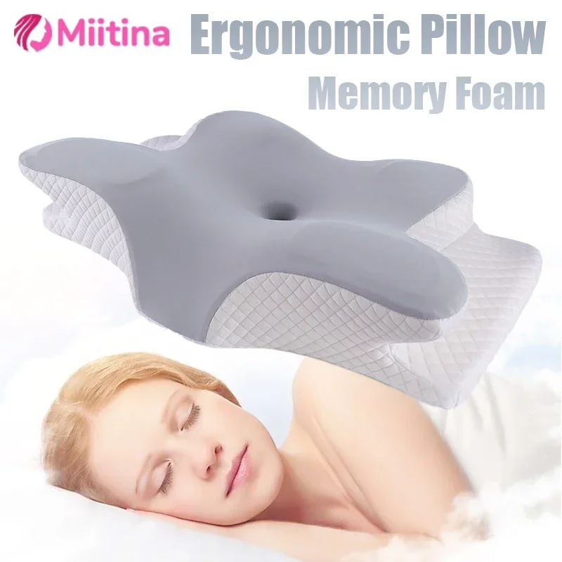 Memory Foam Neck Pillow 1pc Memory Foam Cervical Pillow 2 in 1 Ergonomic Contour Orthopedic Pillow for Neck Pain Support Pillows Pillowcase replacement