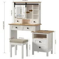 Farmhouse Makeup Vanity Desk with Sliding Mirror and Lights Antique White Makeup Vanity Table Set with Charging Station 6Drawers 2