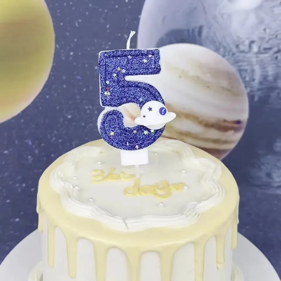 DIY Planet themed Spaceship 0-9 DIY digital candle Dark Blue Birthday candle Outer space themed party cake decoration