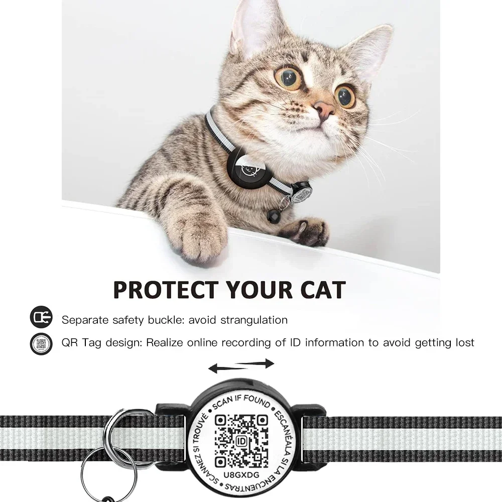 GPS Tracker Cat Collar with QR Name Tag & AirTag Holder, 2 IN 1 Protection Reflective Kitten Collar for Cats Airtag Case gatos 2