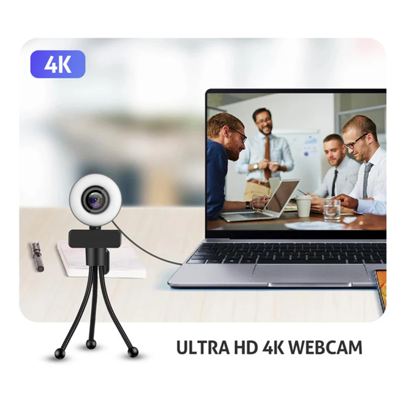 4K Webcam 2K 1080P Full HD Web Camera With Microphone LED Fill Light USB Web Cam Rotatable For PC Computer Laptop for Youtube