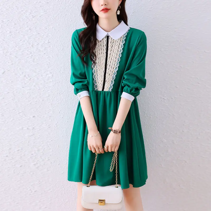 Summer Sweet Denim Suit Lace Peter Pan Collar Single Breasted Tops+high Waist A-line Skirts main image 1