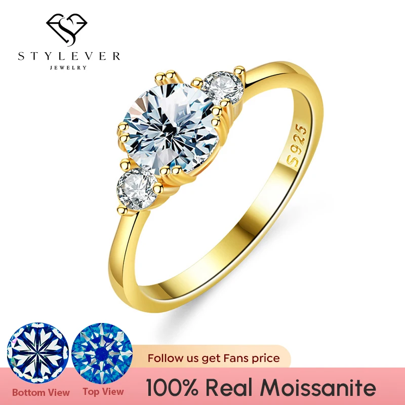 

Stylever 1.2CT Moissanite Rings for Women 925 Sterling Silver 18K Gold Double Round Solitaire Diamond Halo Ring Wedding Jewelry