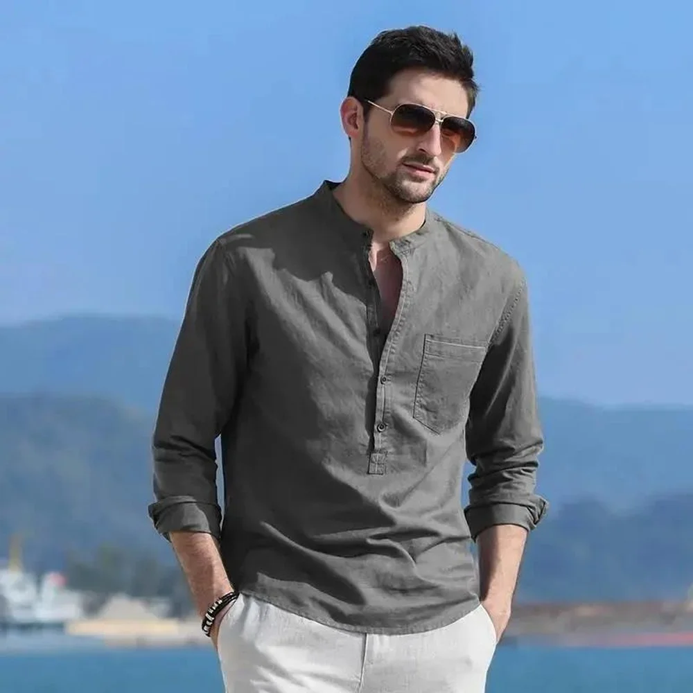 Linen Shirt Men Summer Breathe Cool Long Sleeve Shirts Lightweight Solid  Color Casual Shirts Men 2022 Fashion Clothing