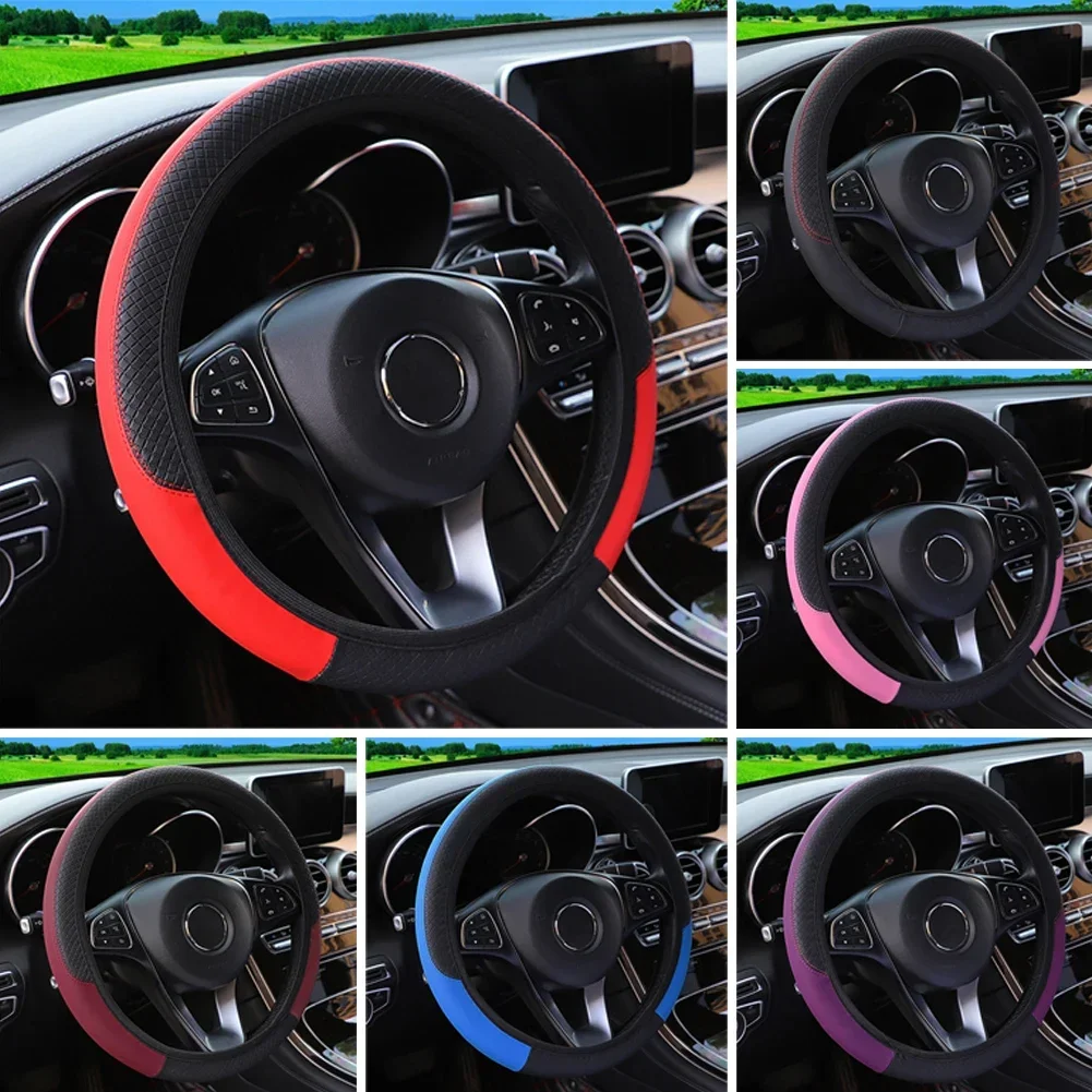 Deluxe Breathable Anti-Slip PU Leather Steering Wheel Cover with Carbon Fiber Design