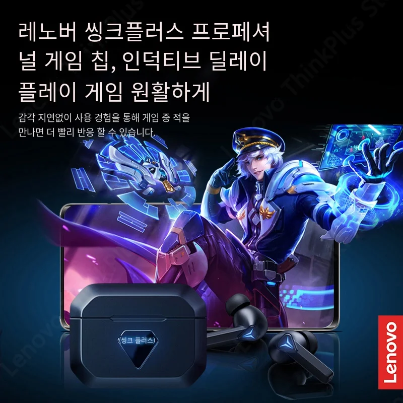오리지널 레노버 GM6 블루투스 5.0 이어폰 무선 이어버드, 게임용 스마트 리모컨 헤드셋 마이크가 있는 저지연 헤드폰