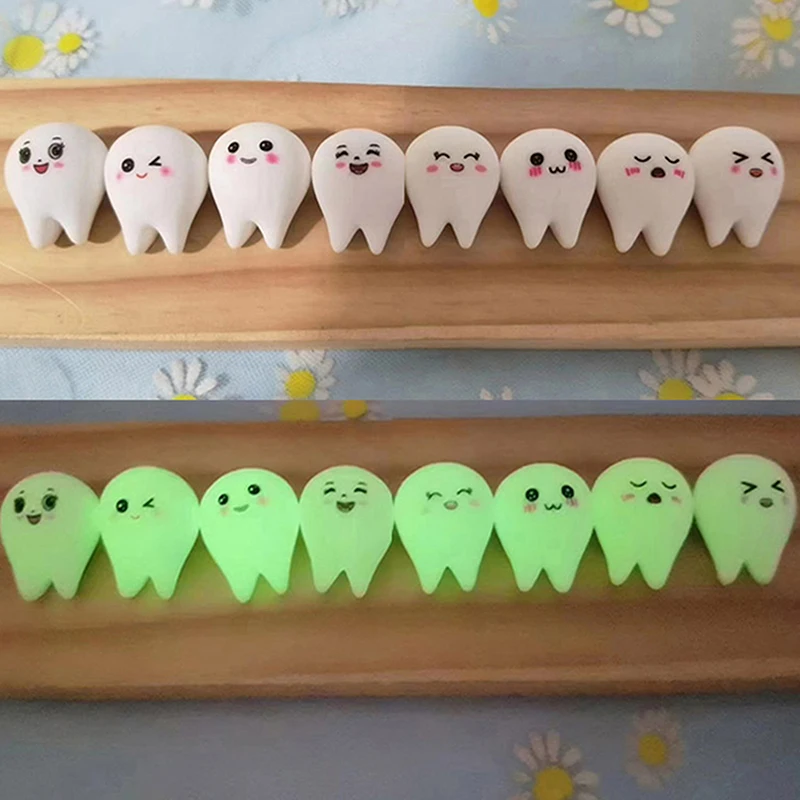 

5PCS Luminous Tooth Miniature Figurines Fairy Garden Decoration Cute Home Decor Glow At Night Desk Ornaments