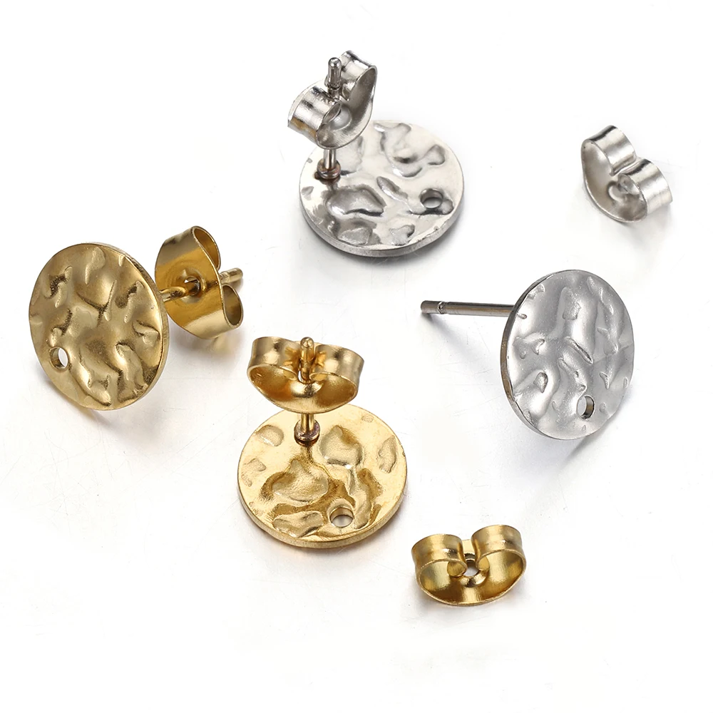 Gold Color Stainless Steel Blank Earring Studs Base Pins With Earring Plug Ear Back For DIY Jewelry Making Findings 10pcs/lot