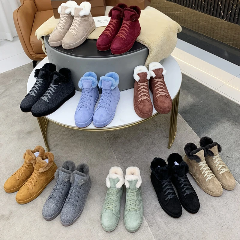 

2022 autumn and winter new high-top women lace-up cotton shoes thick sole casual shoes with velvet warm fur one snow boots