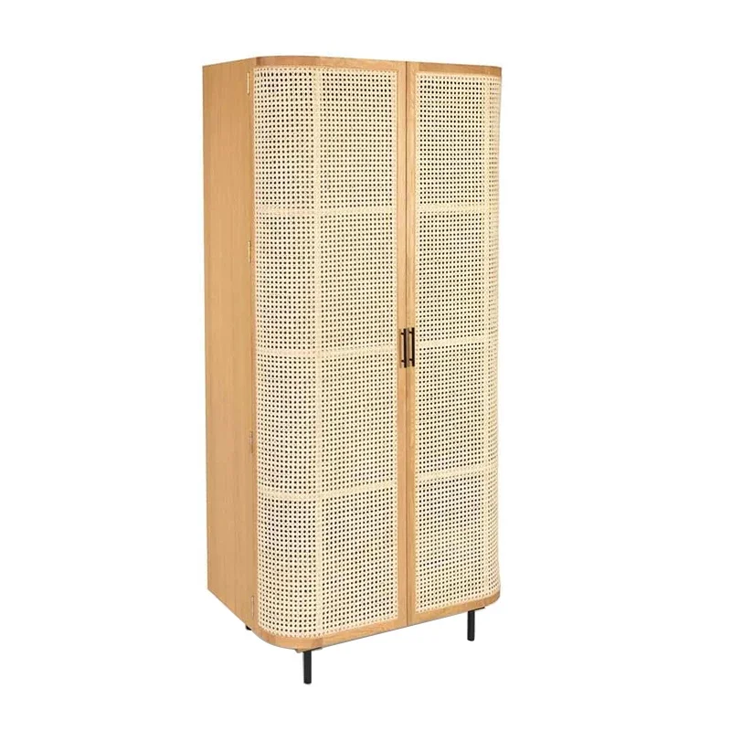 

YY Nordic Solid Wood Double-Door Closet Retro Simple Rattan Locker