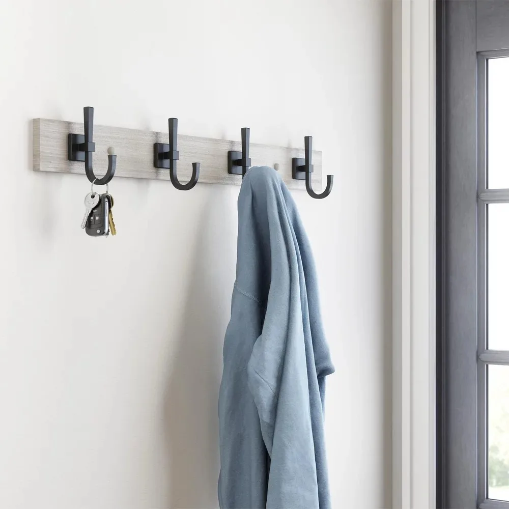 

Miller 27" Wall Mounted Hook Rack, 4 Hooks, Rustic Gray & Matte Black, Clothes Rack,clothing Rack,