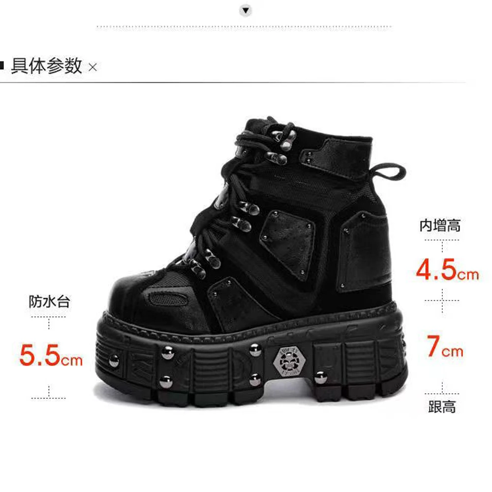 Genuine Leather Motorcycle Boots Height Increasing Platform Rivet Women Ankle Boots Winter Plush Ladies Short Botas Equestrian