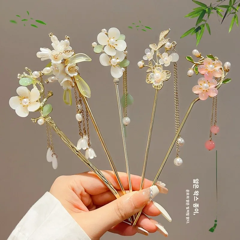 새로운 중국 스타일의 우아한 머리핀, 고대풍 태슬 헤어 액세서리, 한푸 머리핀, 머리 장식, 나무 머리핀