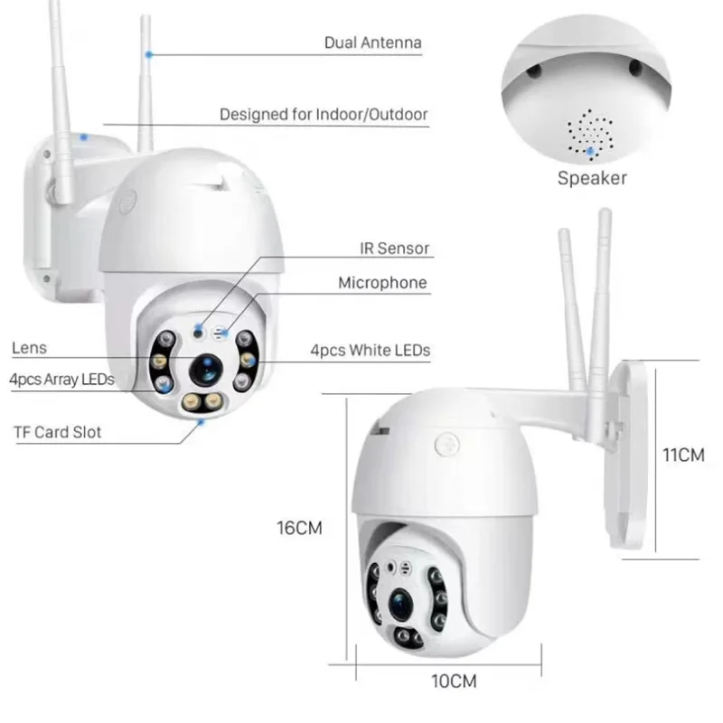 Saikiot V380 Pro Security Camera 1080P 3MP WIFI PTZ Dual Light Surveillance Camera Outdoor Wireless WIFI Smart Net Camera V380