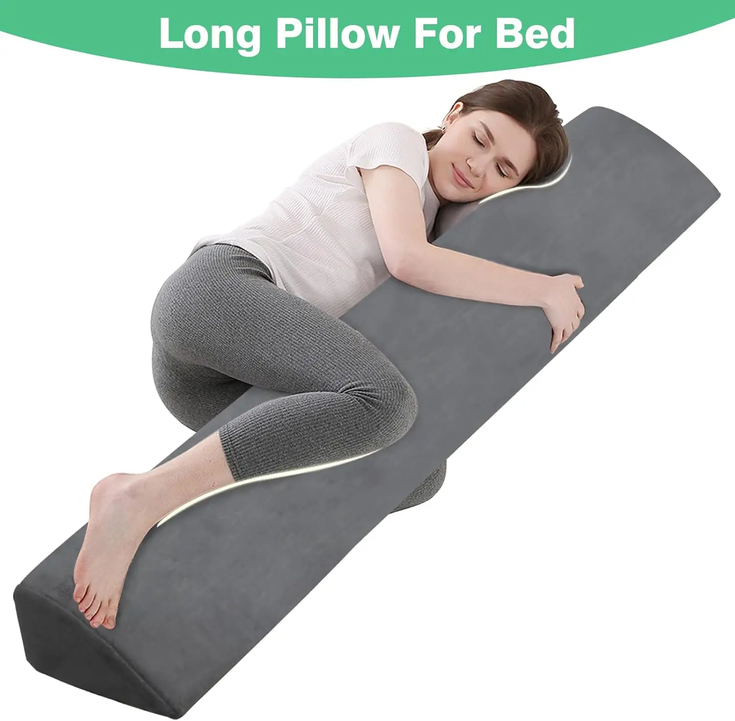 Twin Size 30D Bed Wedge Long Pillow, Headboard Gap Space Filler, Gray Mattress Memory Foam Back Bed Crack Body Positioners 4