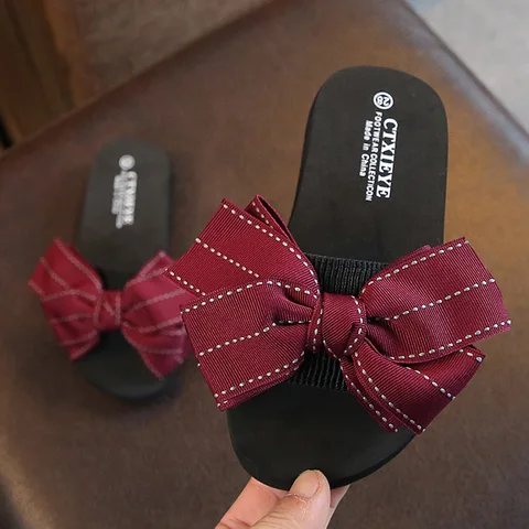 bowknot girl's slippers in the summer of antiskid parent-child little princess frying sweet wears outside beach sandals