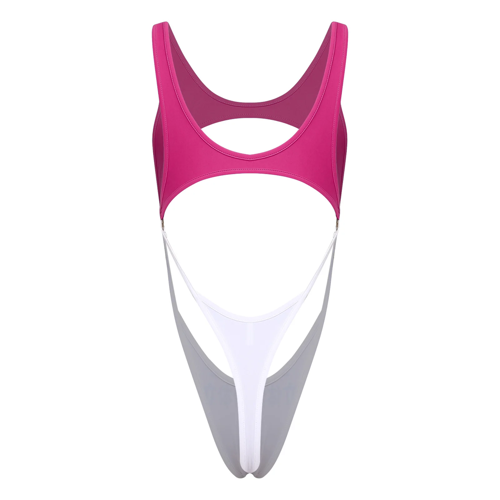 Damen Satin Bikini Thong Bodysuit Bademode Pool-Party Badeanzug Cut-Out Ärmellos O-Ring Cheeky Bodysuit Einteiliger Badeanzug – Detail 6
