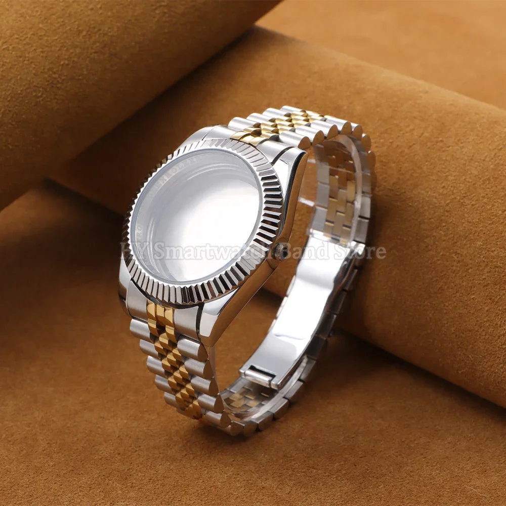 Elegant Stainless Steel Watch Strap with Folding Buckle and Curved End Design