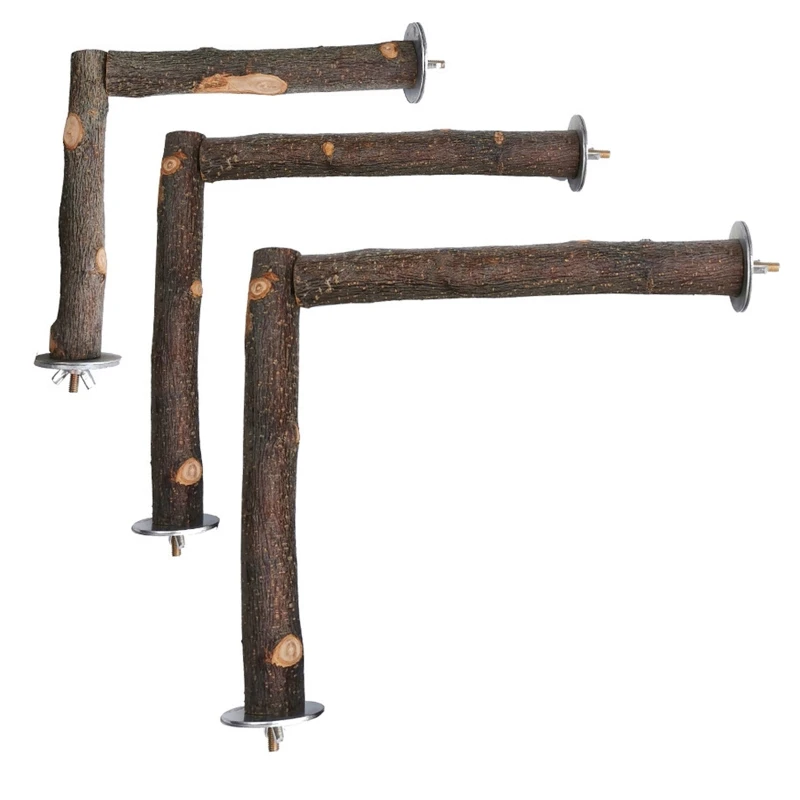 

Bird Stand Wooden Perch L-Shaped Natural Wood Standing Bar Parrot Chew Toys New 2022