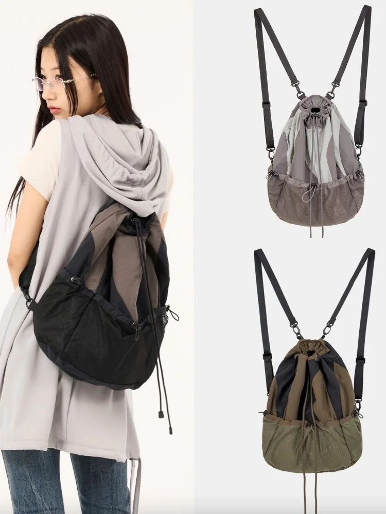 

Contrast Color Gauze Casual Bags Fashion Drawstring Backpack Trendy Y2k Aesthetic Schoolbag Girl Sports Shoulder Bags