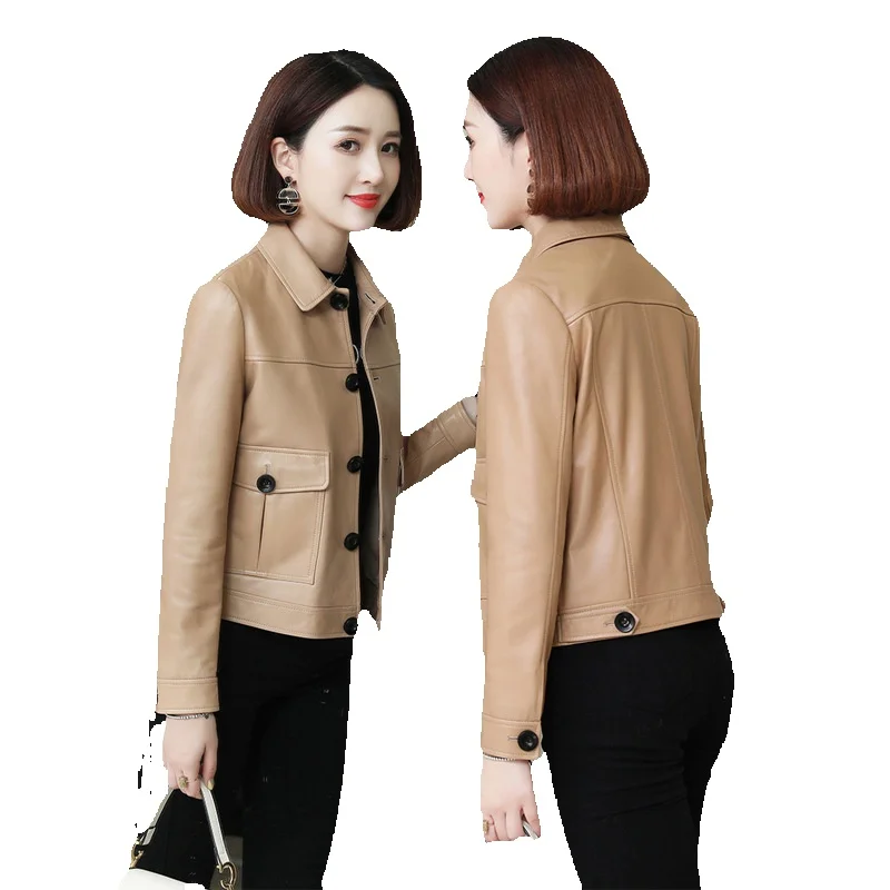 

Новая мотоциклетная кожаная куртка из хлопка и овечьей кожи, весенняя куртка из натуральной кожи, женская короткая приталенная Корейская версия Fi