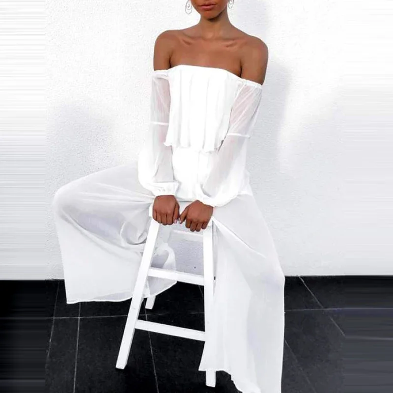 Autumn Women New One Shoulder Long Sleeves Fashion Chiffon Jumpsuit Casual Solid Color Elegant Slim Holiday Jumpsuit 2024 Summer