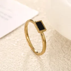 Sleek Black Stainless Steel Geometric Ring for Women - Minimalist Trendy Jewelry Gift (Gold Color)