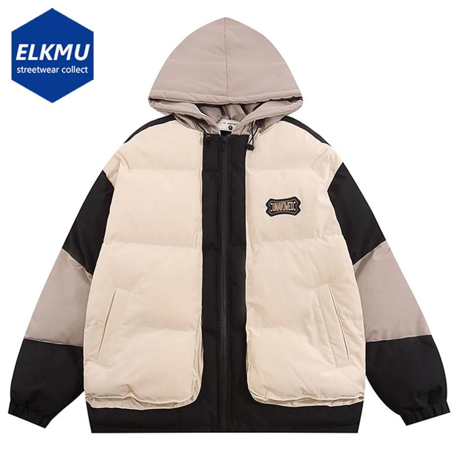 

Color Block Patchwork Jackets Winter Hooded Parkas Coats Men Streetwear Hip Hop Loose Puffer Jacket Outwear Parkas Windbreaker