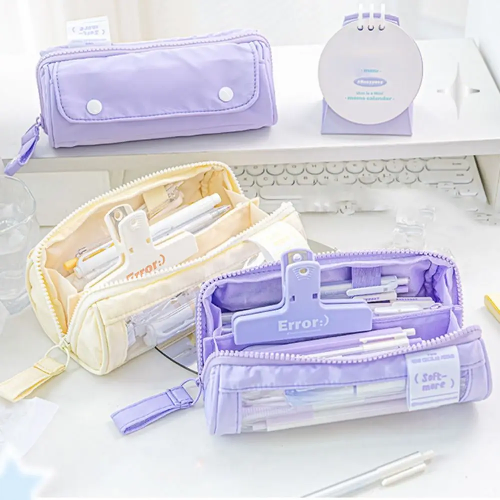 투명 실린더 패턴 펜 케이스, PVC 대용량 비주얼 연필 케이스, 방수 카와이 투명 프리즘 연필 가방