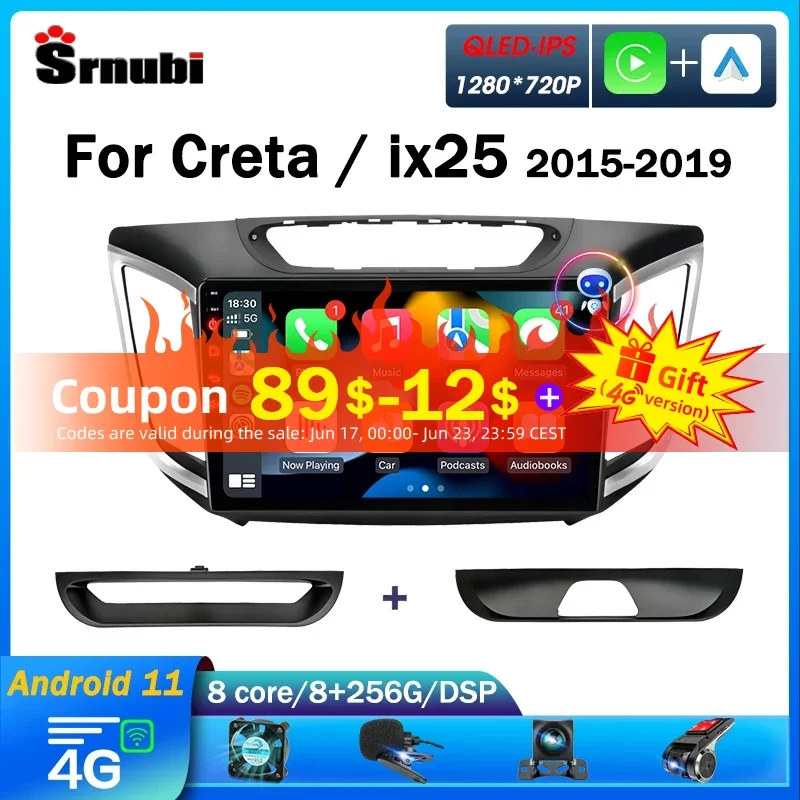 

Srnubi 2 Din Android 11 Car Radio for Hyundai Creta IX25 2015-2019 Multimedia Player Carplay Stereo Navigation GPS DVD Head Unit