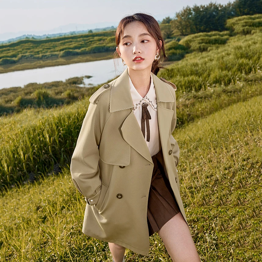 

2022 New British Style Double Breasted Casual Small Coat Spring And Autumn Windbreaker Women's Mid Length Free Shipping