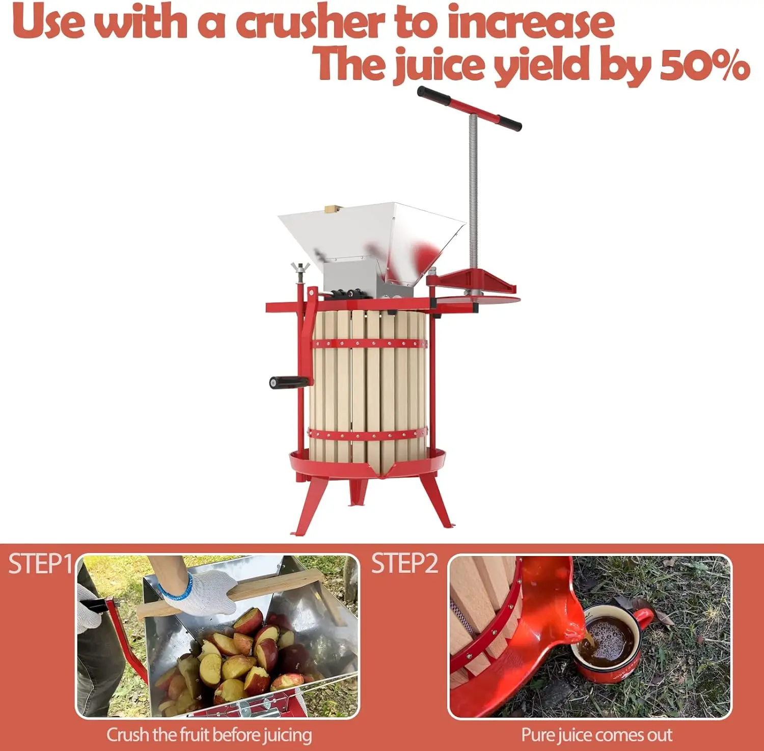 Solid Wood Basket- 4.75 Gallon/18L-T Handle Bar-More Stable-Vintage traditional juicer 5