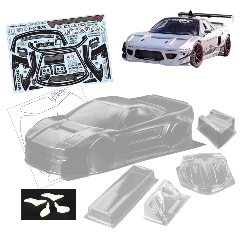 

1/10 Honda NSX прозрачный корпус с спойлером + зеркалами/светильник пряжками, корпус для дорожного автомобиля, R/C Drift Toys, 257 мм шасси, Tamiya tt01 tt02