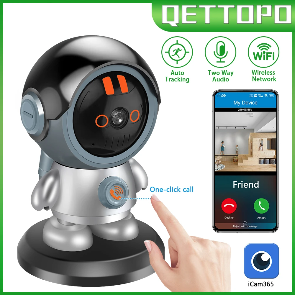 

Qettopo 5MP Robot PTZ Wifi IP Camera Human Tracking One Click Call Indoor Baby Monitor Security CCTV Surveillance Camera iCam365