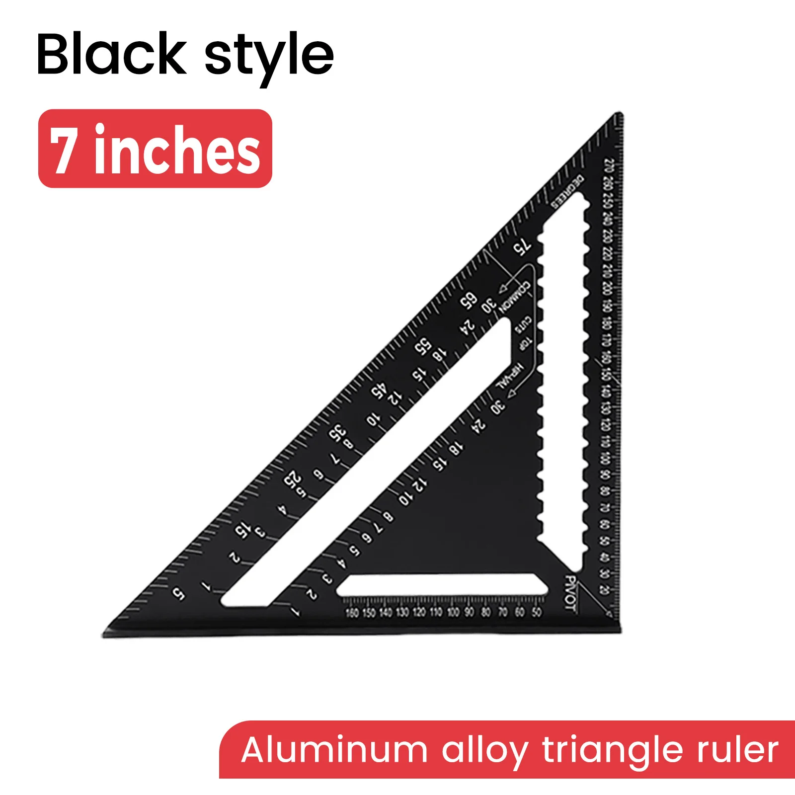 כלי מדידה לעבודות עץ בגודל 7/12 אינץ', מטרי, כפול, מתכת אלומיניום, סרגל משולש פרוטרקטור לעבודות עץ ונגרות