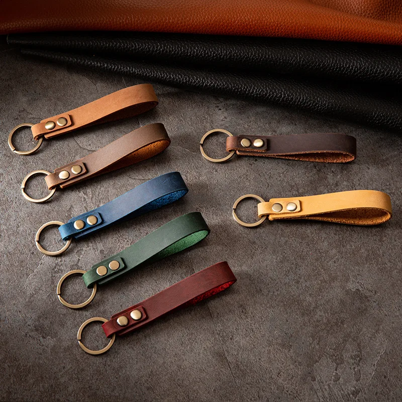 

New Classic Retro Denim Leather Keychain For Men Personalized Fashion Leather Car Keyring