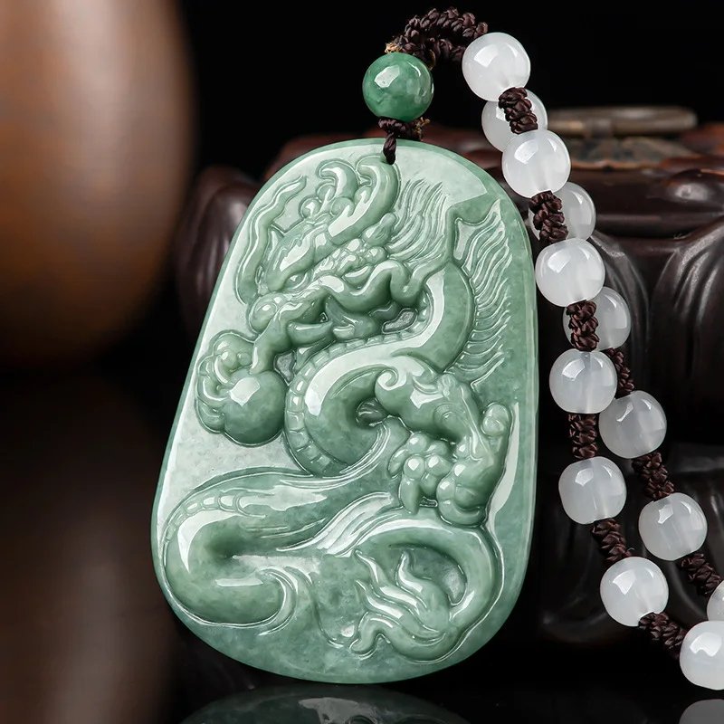 

Burmese Jade Dragon Pendant Man Amulets Men Natural Accessories Jadeite Necklace Stone Real Green Designer Jewelry Amulet