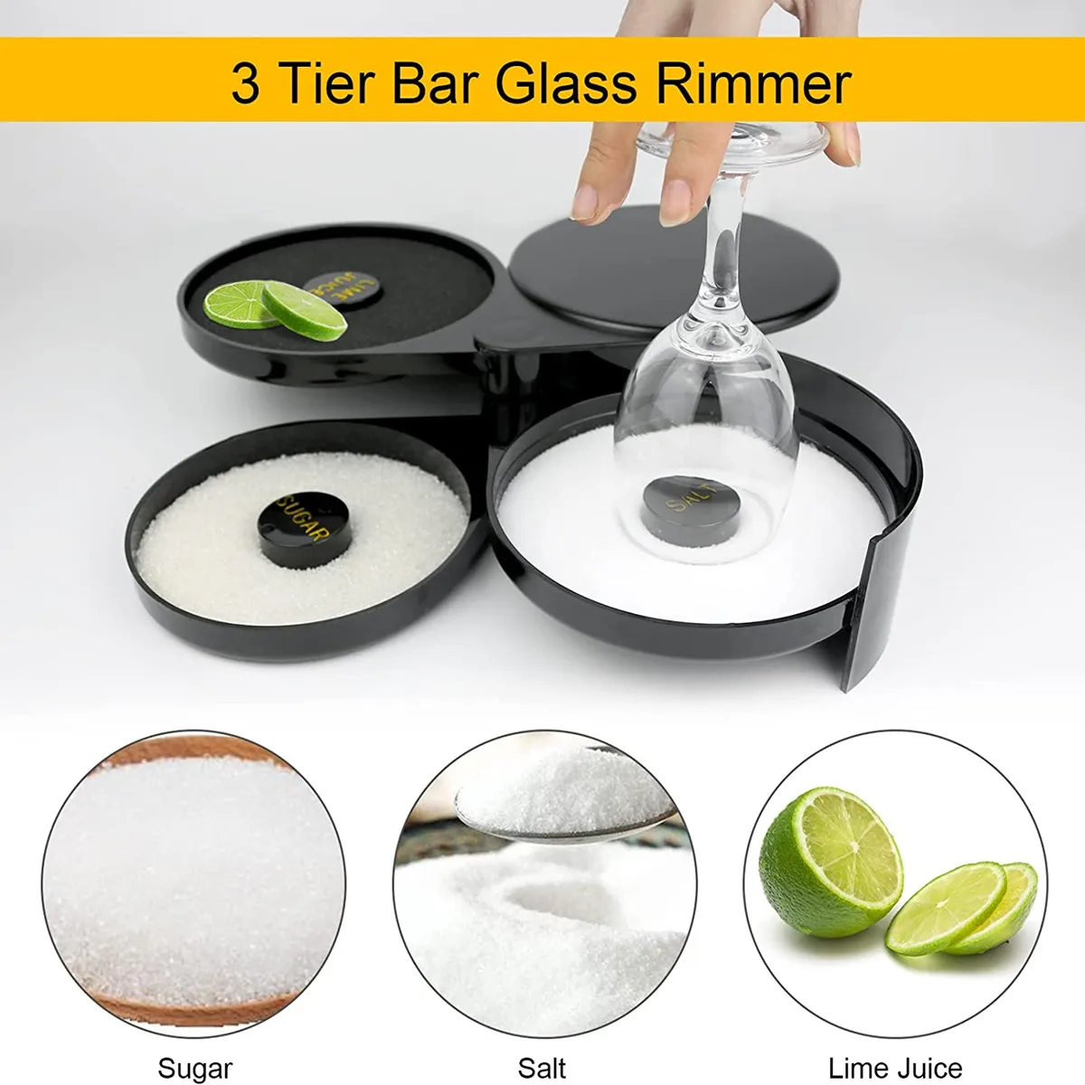 Salt Rimmer Box with 2Sponges 3-Tier Bar Juice Cocktail Seasoning Rimmers Bartender Tool salt rimmer box For Bar Party