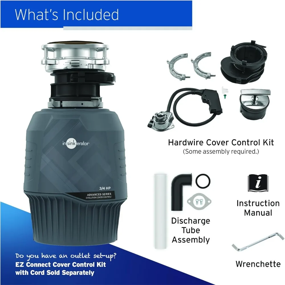 EVO CVR CNTRL Evolution Cover Control 3/4 HP, Advanced Series EZ Connect Batch Feed Food Waste Garbage Disposal, Gray 4