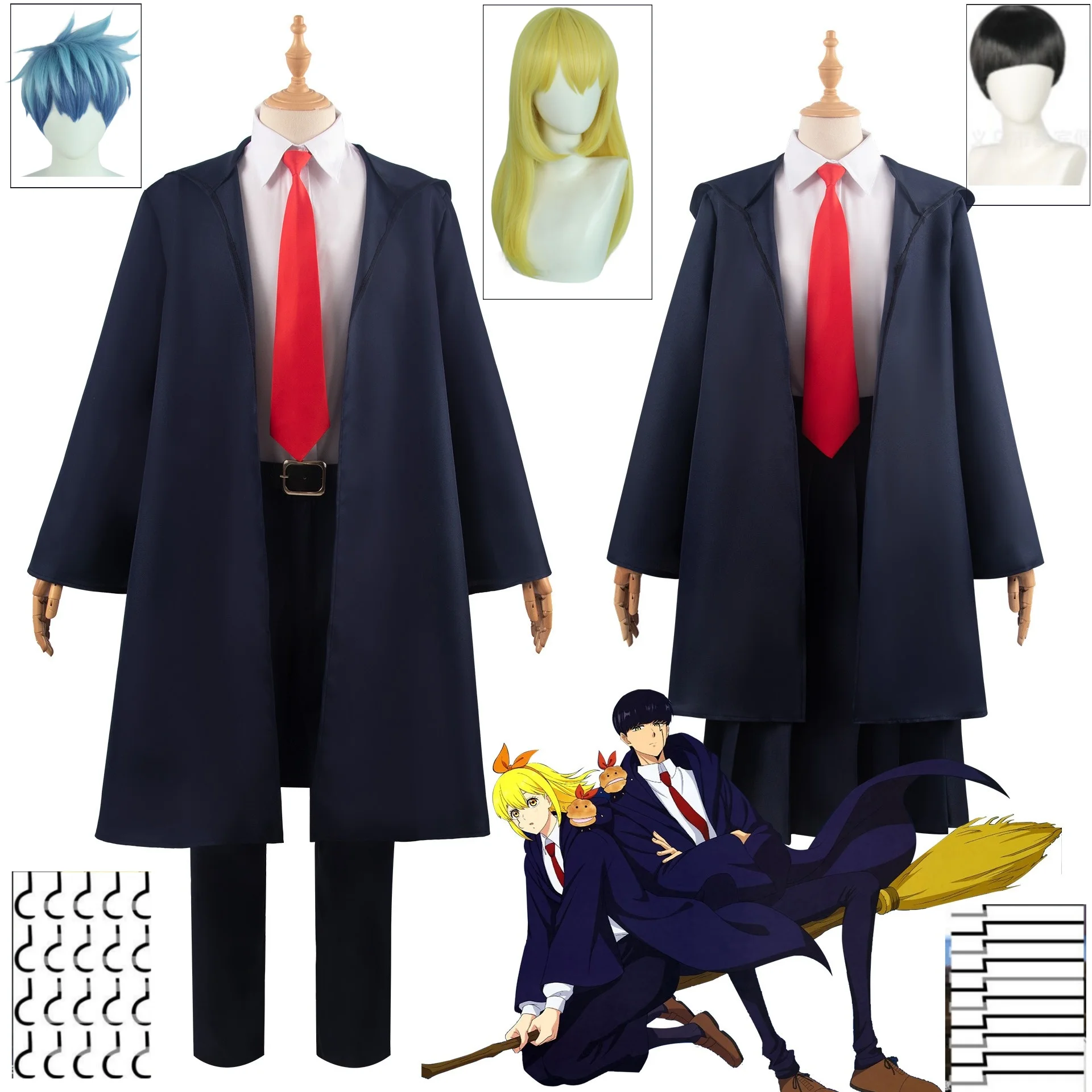 

Anime Mashle Magic and Muscles Cosplay Costume Mash Lance Lemon Dot Finn Easton Magic Academy Uniforms Blue Robe Cloak Cape Wig