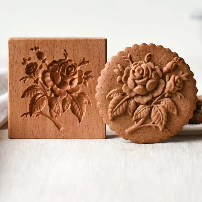 

Wooden Cookie Mold DIY Flower Rose Cake Mould Press 3D Biscuit Embossing Molds Bakery Gadget Cake Baking Tool Kitchen Supplies