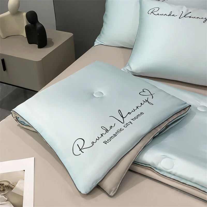 Summer Quilt Grade A Washable Ice Silk Summer Quilt Set or 1 Pcs Quilt Skin-friendly Air Conditioning Embroidered Comforter