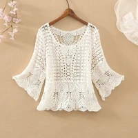 2023 New Summer Fashion Comfortable Lace Hollow Mesh Hook Flower Pullover Women's Knitwear Temperament Loose Femme Knitwear - Image 6