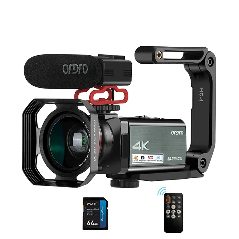 오르도 AX10 4K 캠코더 카메라 전문가용 30MP 60FPS 30배 디지털 줌 ..