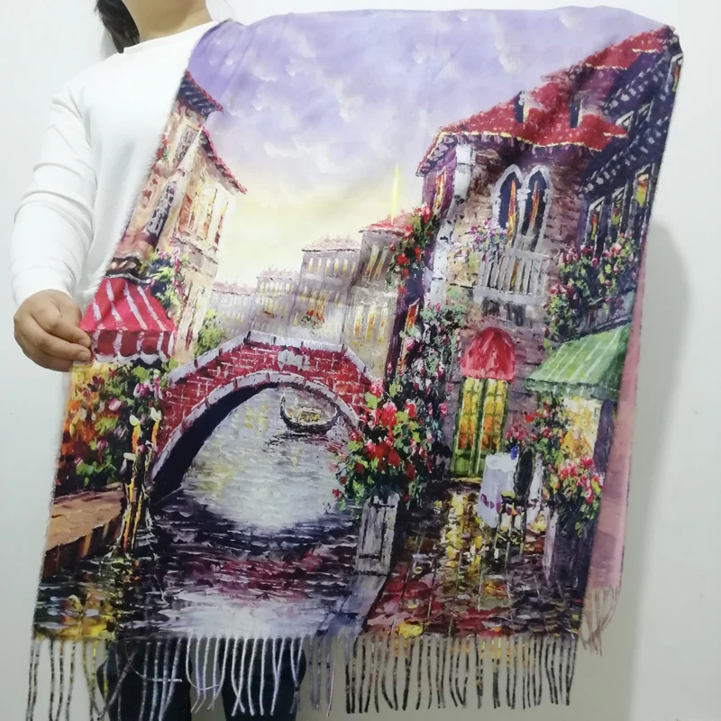 Van Gogh-Inspired Cashmere Wool Scarf - Coffee House Print Winter Wrap